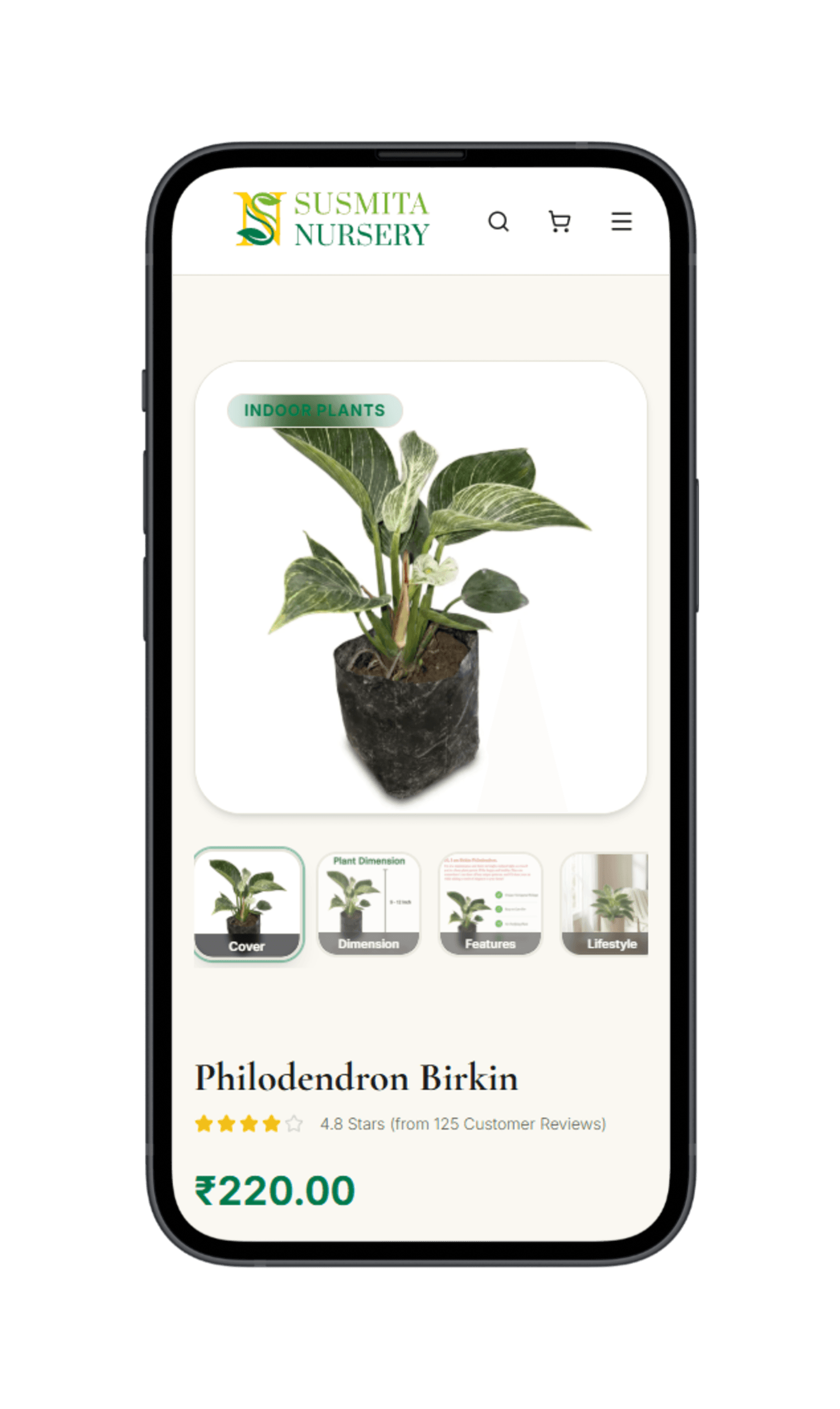 High-converting mobile product detail page with 3D desk plant visualizer, care requirements breakdown, and one-tap checkout.